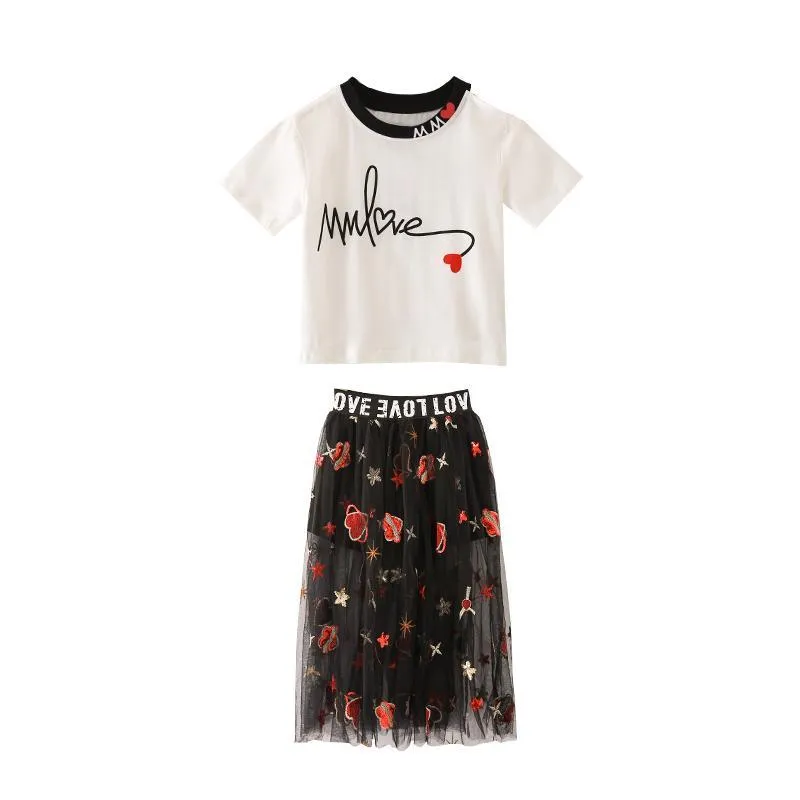 2-piece Heart-shaped Print Dress Set for Girl