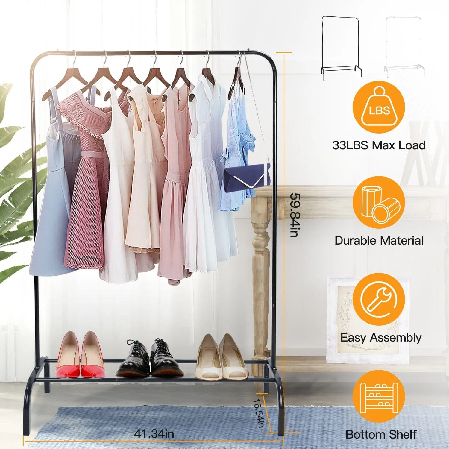 33Lbs Loading Garment Racks Freestanding with Bottom Shelf