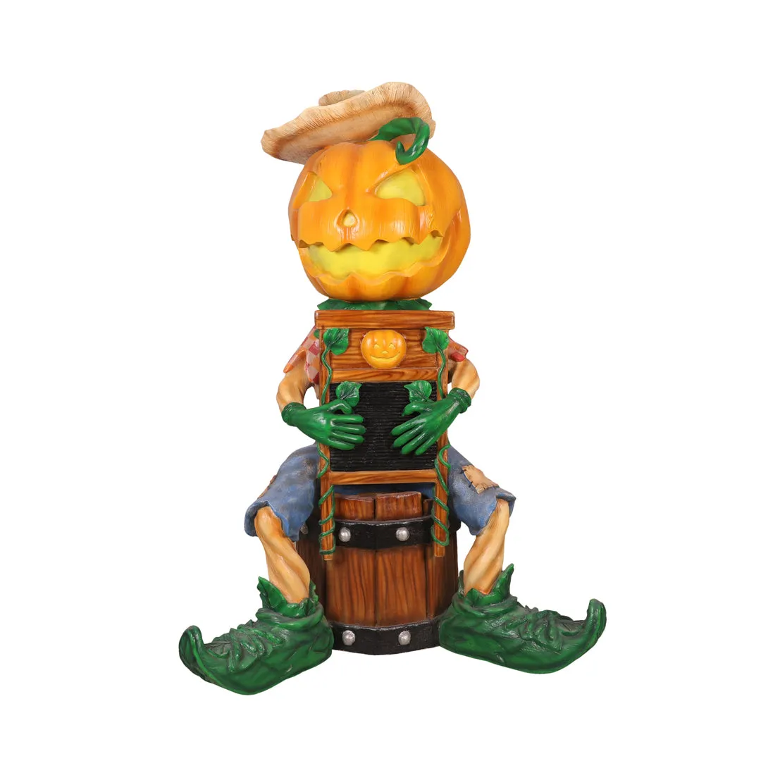 5'8" Tall Pumpkin Scarecrow Playing the Washboard