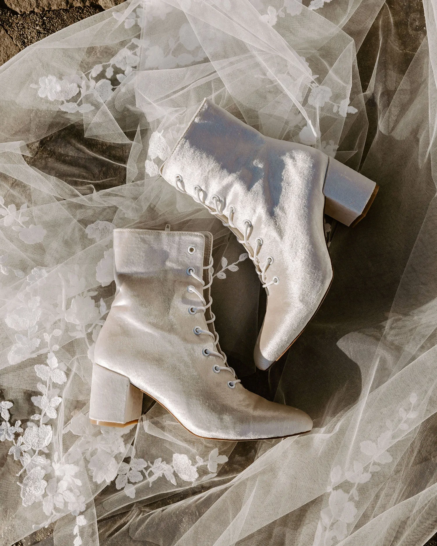 ACE - IVORY VELVET LACE UP BRIDAL BOOTS - FINAL SALE