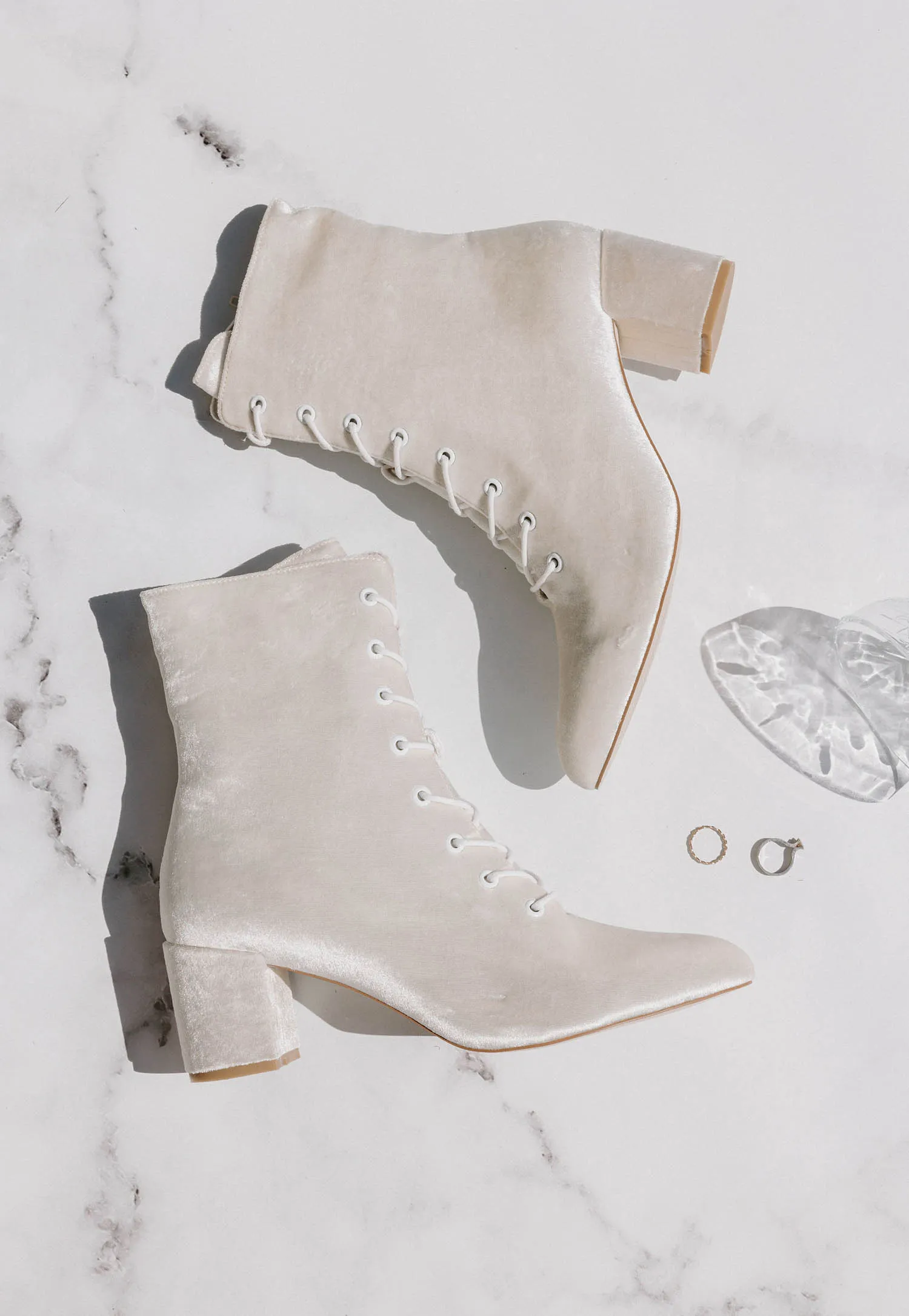 ACE - IVORY VELVET LACE UP BRIDAL BOOTS - FINAL SALE