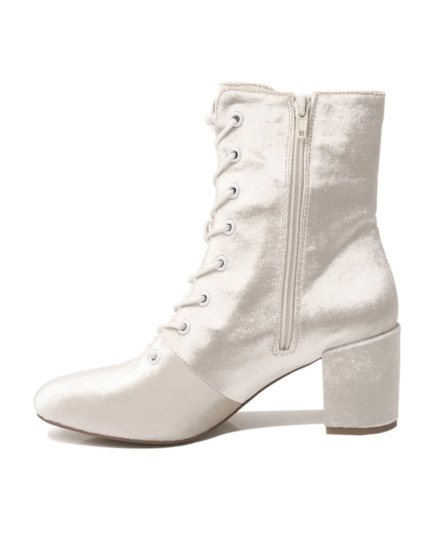 ACE - IVORY VELVET LACE UP BRIDAL BOOTS - FINAL SALE