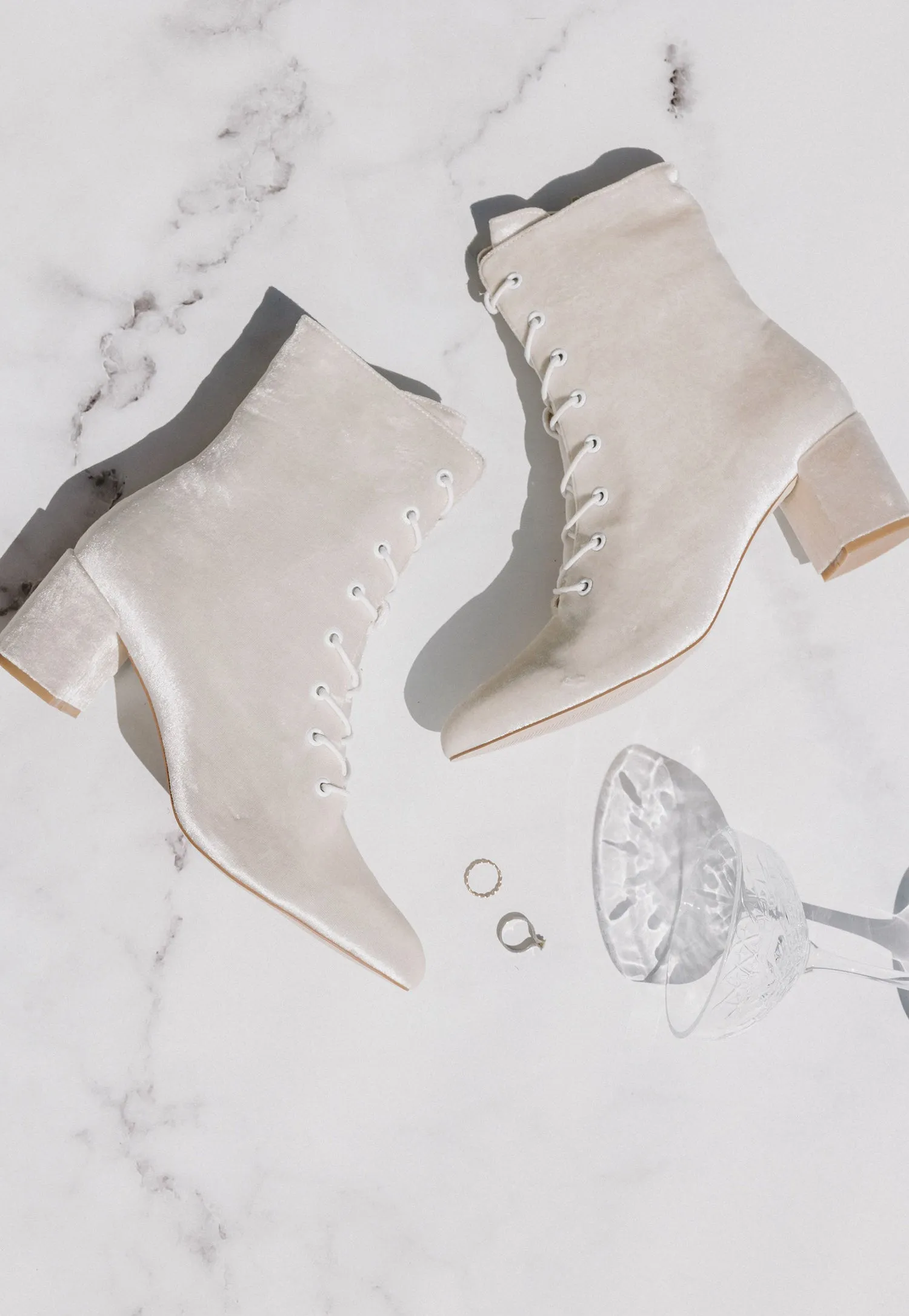 ACE - IVORY VELVET LACE UP BRIDAL BOOTS - FINAL SALE