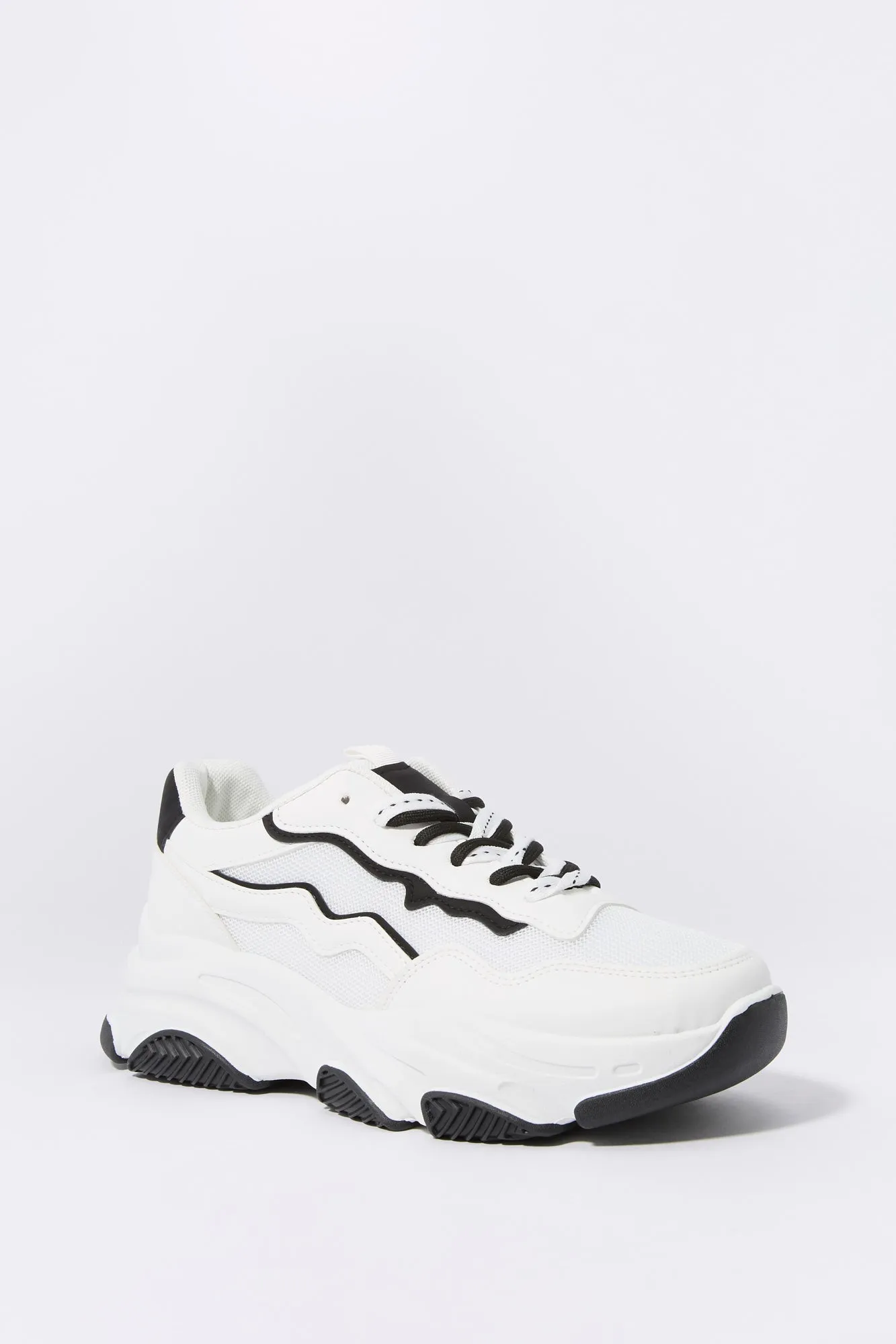 Black and White Mesh Chunky Running Shoe