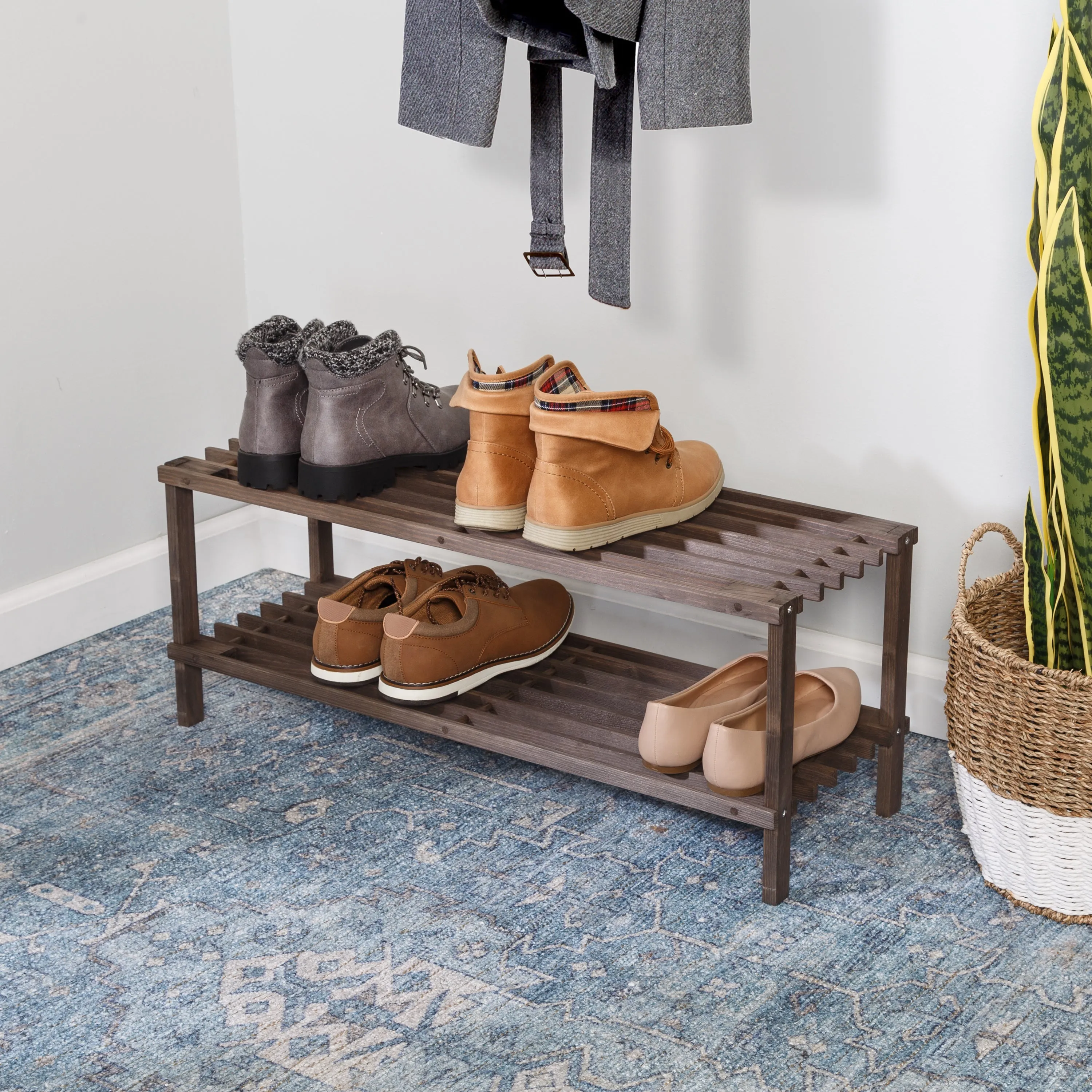 Espresso 2-Tier Wood Shoe Rack