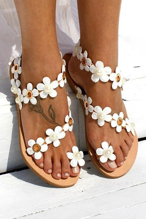 Flower Slip On Flat Sandals