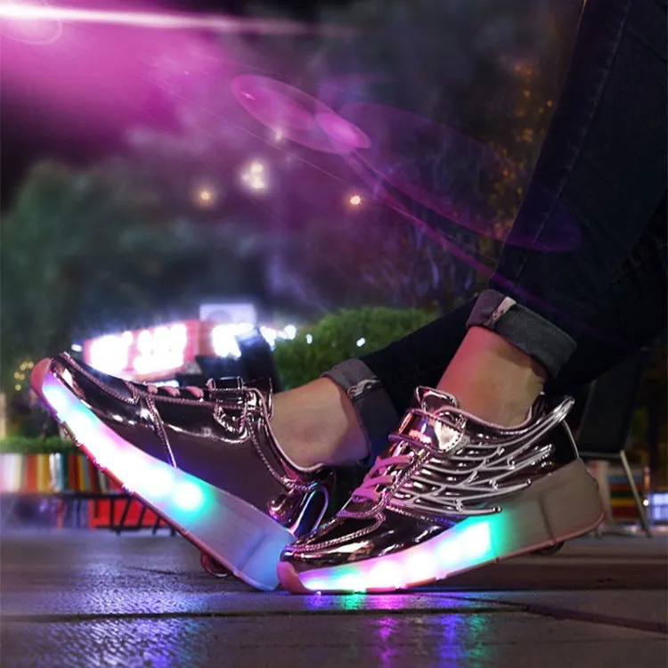 K02 LED Light Single Wheel Wing Roller Skating Shoes Sport Shoes, Size : 36 (Gold)