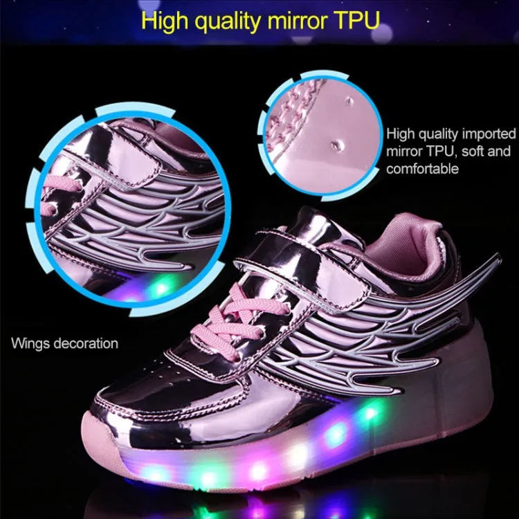 K02 LED Light Single Wheel Wing Roller Skating Shoes Sport Shoes, Size : 36 (Gold)