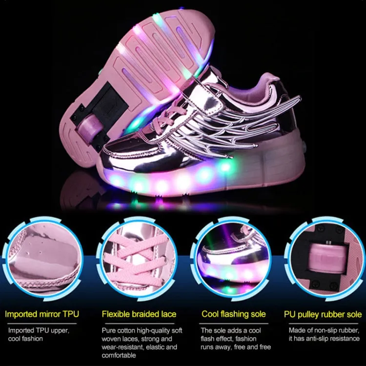 K02 LED Light Single Wheel Wing Roller Skating Shoes Sport Shoes, Size : 36 (Gold)