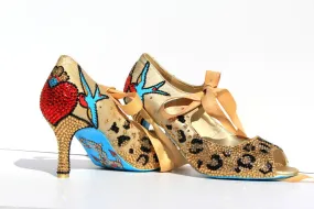 Leopard Rockabilly Swarovski Crystal Pinup Heels