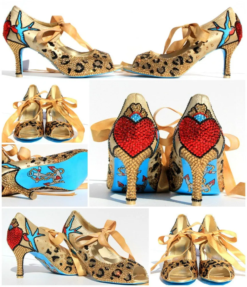 Leopard Rockabilly Swarovski Crystal Pinup Heels