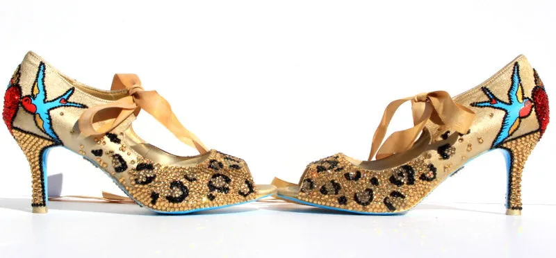 Leopard Rockabilly Swarovski Crystal Pinup Heels