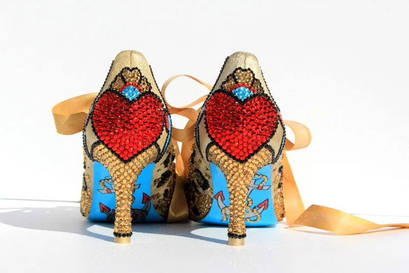 Leopard Rockabilly Swarovski Crystal Pinup Heels