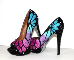 Ombre Crystal Butterfly Peep Toe Heels