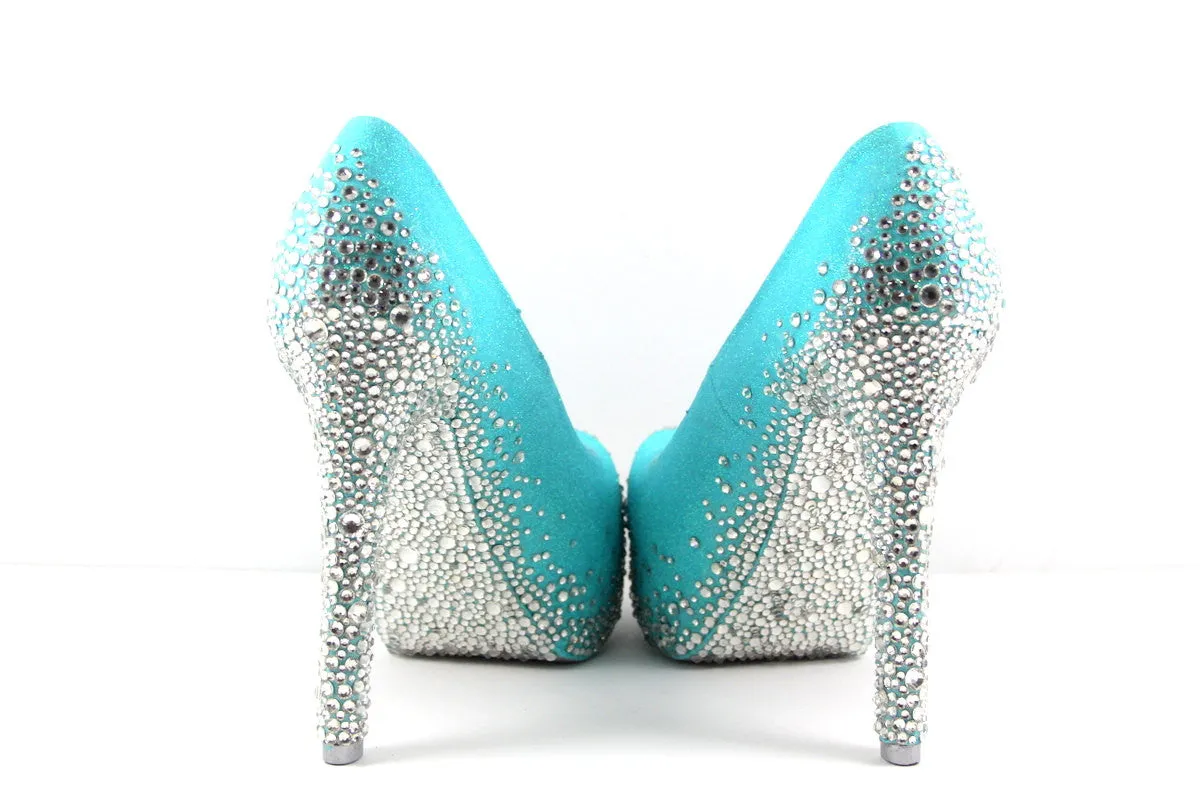 Robins Egg Blue Heels with Swarovski Crystals (Multiple Color Choices)