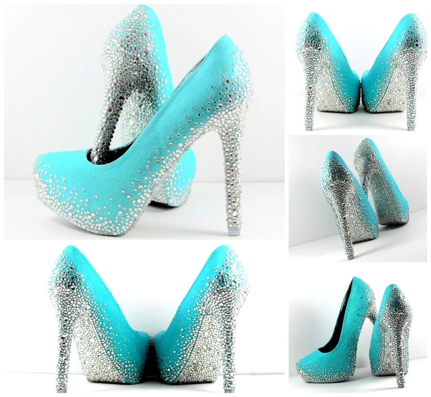 Robins Egg Blue Heels with Swarovski Crystals (Multiple Color Choices)