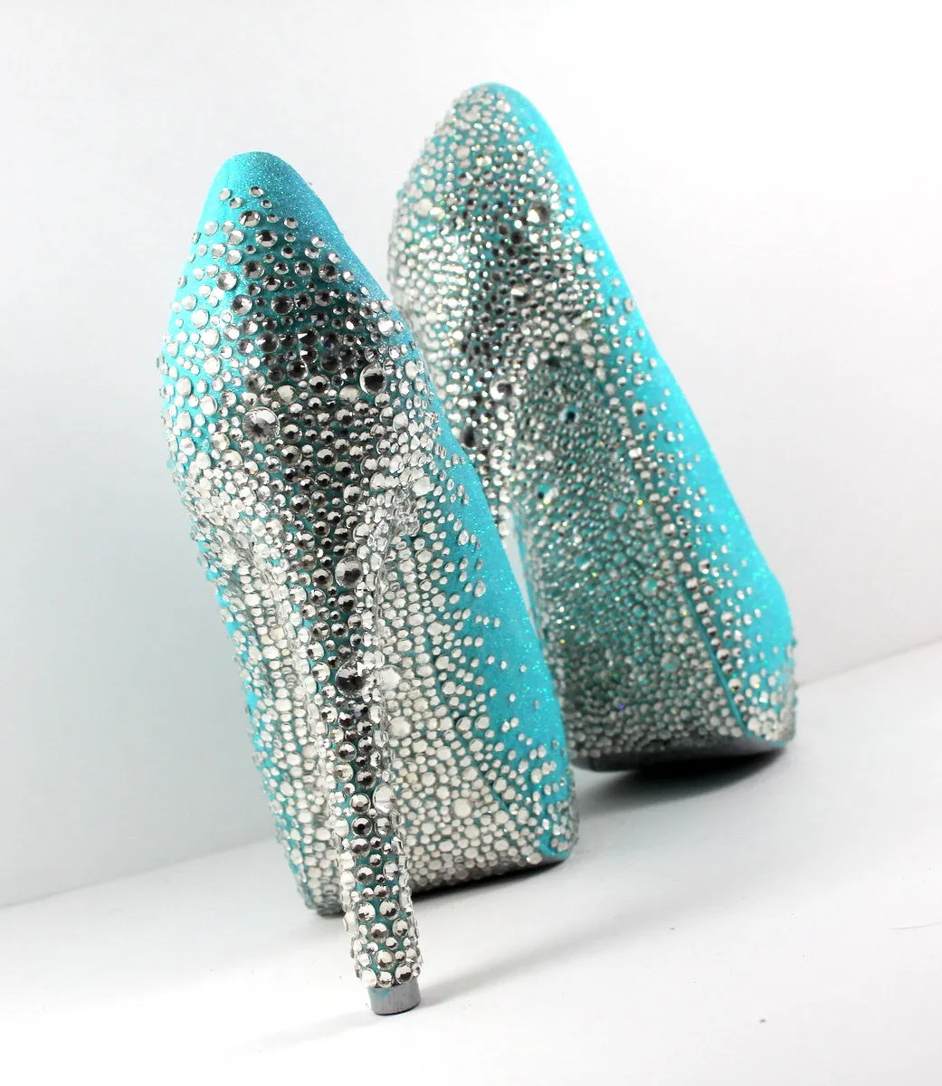 Robins Egg Blue Heels with Swarovski Crystals (Multiple Color Choices)