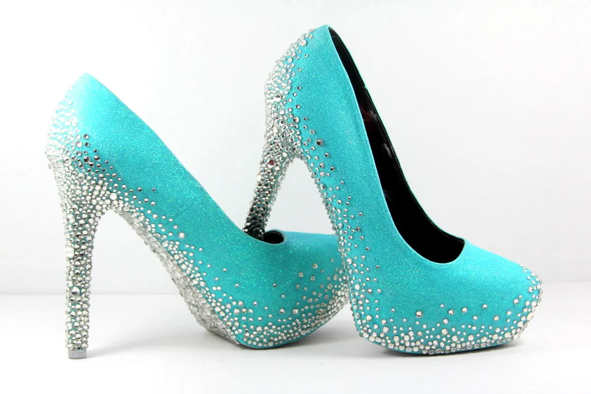 Robins Egg Blue Heels with Swarovski Crystals (Multiple Color Choices)