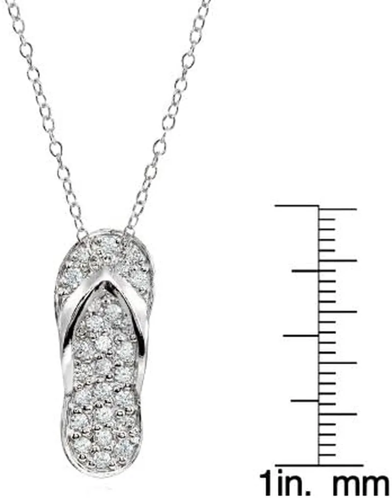 Sterling Silver Cubic Zirconia Flip-Flop Beach Sandal Necklace