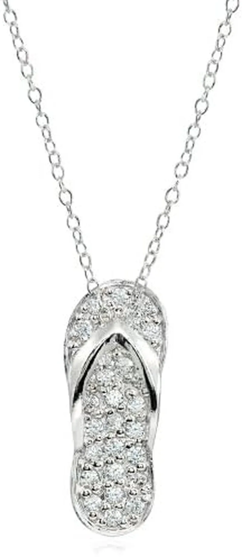 Sterling Silver Cubic Zirconia Flip-Flop Beach Sandal Necklace