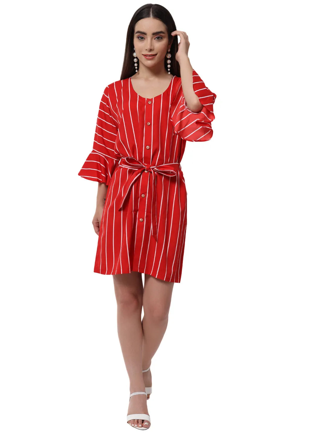 STRIPE OPEN SHIRT STRAIGHT DRESS