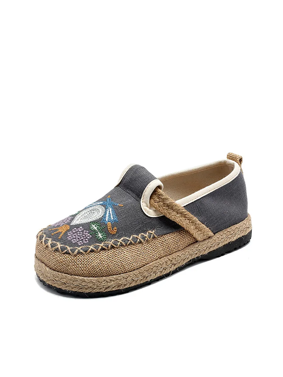 Women Summer Ethnic Flower Embroidert Spliced Shoes